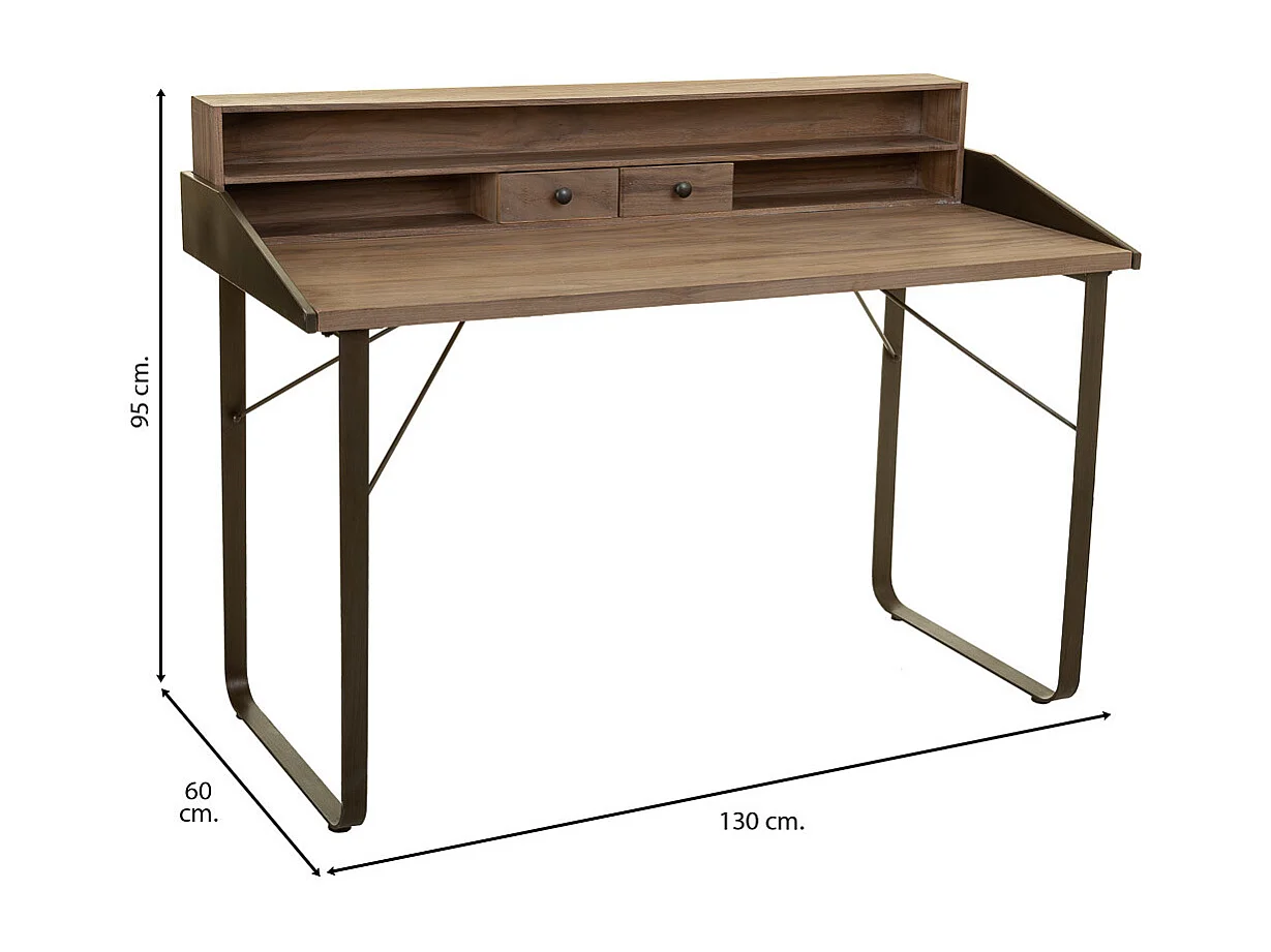 Bureau en bois marron et métal 130x60x95h cm