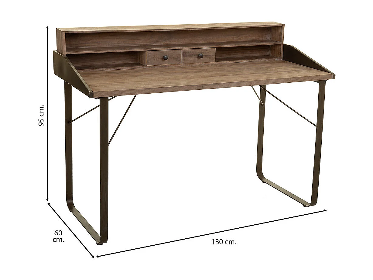 Brauner Schreibtisch aus Holz und Metall, 130x60x95H cm