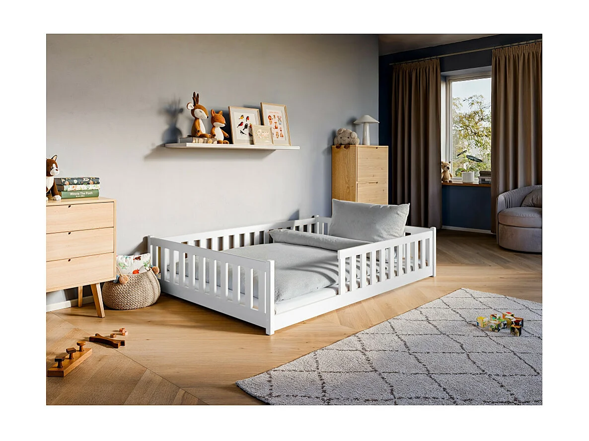 Lit enfant Moti 140X200 Blanc - blanc Livré avec sommiers