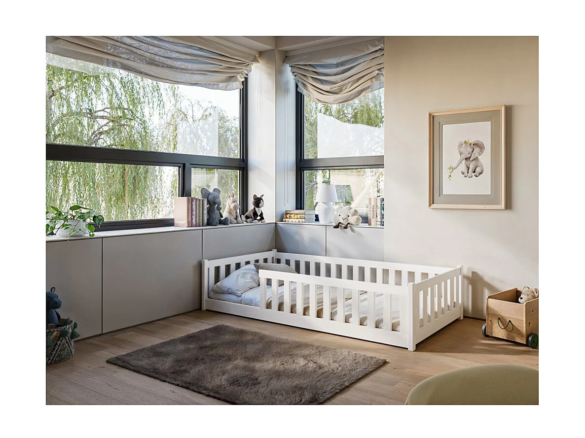 Lit enfant STELA 90x200 Blanc - blanc Livré avec sommiers