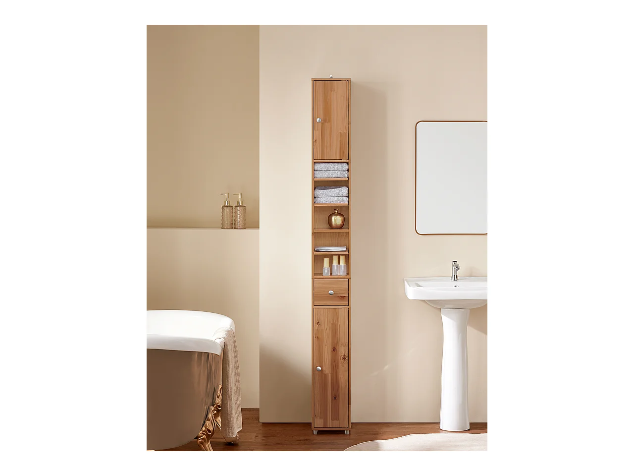 SoBuy BZR34-SH Meuble Colonne Salle de Bain, Armoire de Rangement Placard de Rangement Étroite, Étagères Réglables, Couleur du bois, 20x20x180 cm