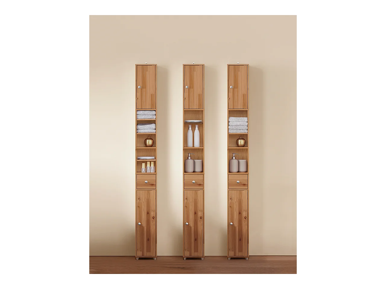 SoBuy BZR34-SH Meuble Colonne Salle de Bain, Armoire de Rangement Placard de Rangement Étroite, Étagères Réglables, Couleur du bois, 20x20x180 cm