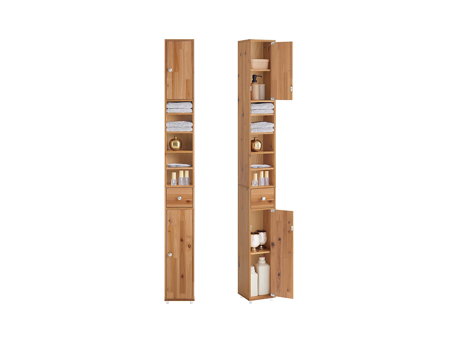 SoBuy BZR34-SH Meuble Colonne Salle de Bain, Armoire de Rangement Placard de Rangement Étroite, Étagères Réglables, Couleur du bois, 20x20x180 cm