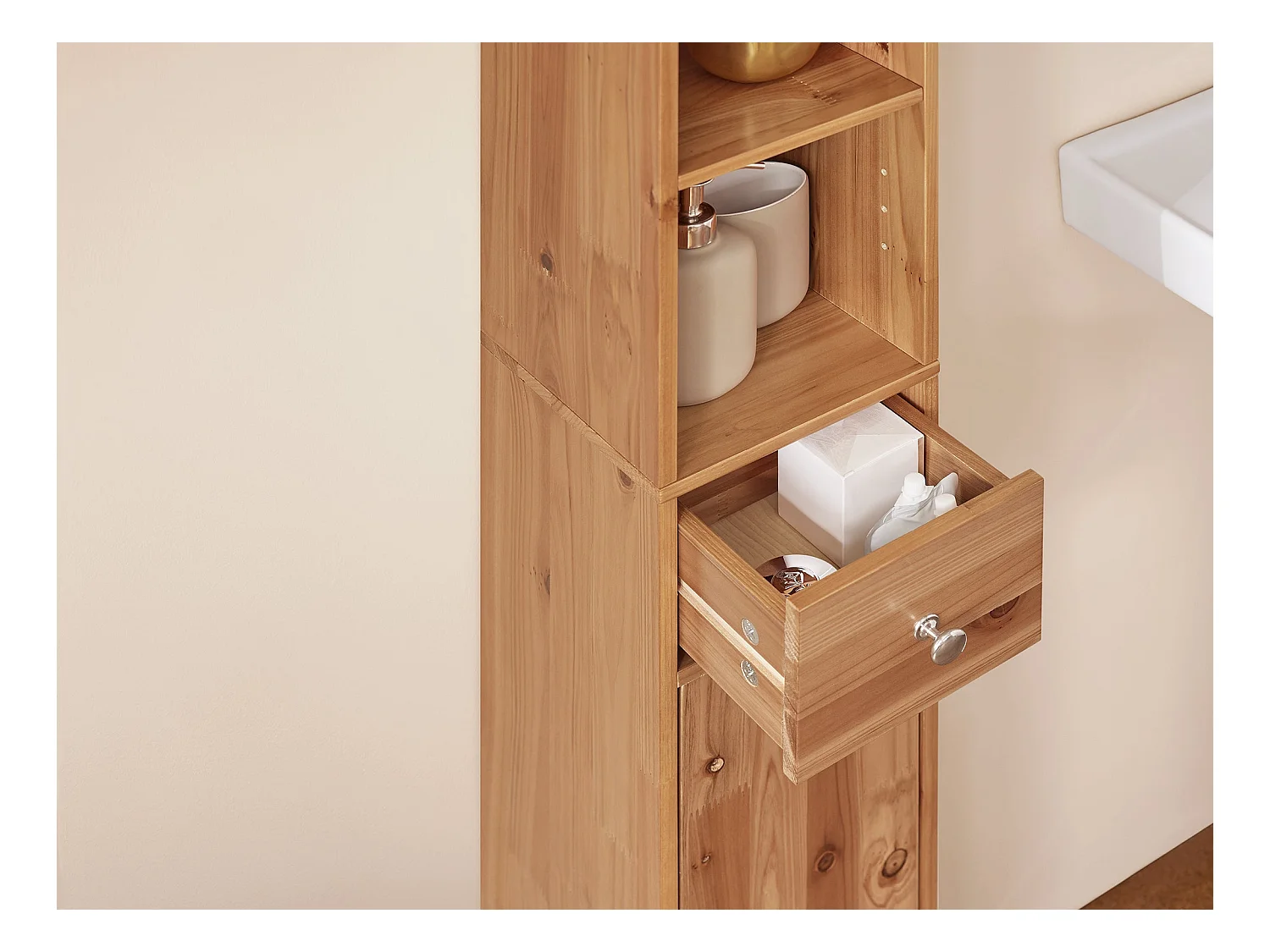 SoBuy BZR34-SH Meuble Colonne Salle de Bain, Armoire de Rangement Placard de Rangement Étroite, Étagères Réglables, Couleur du bois, 20x20x180 cm