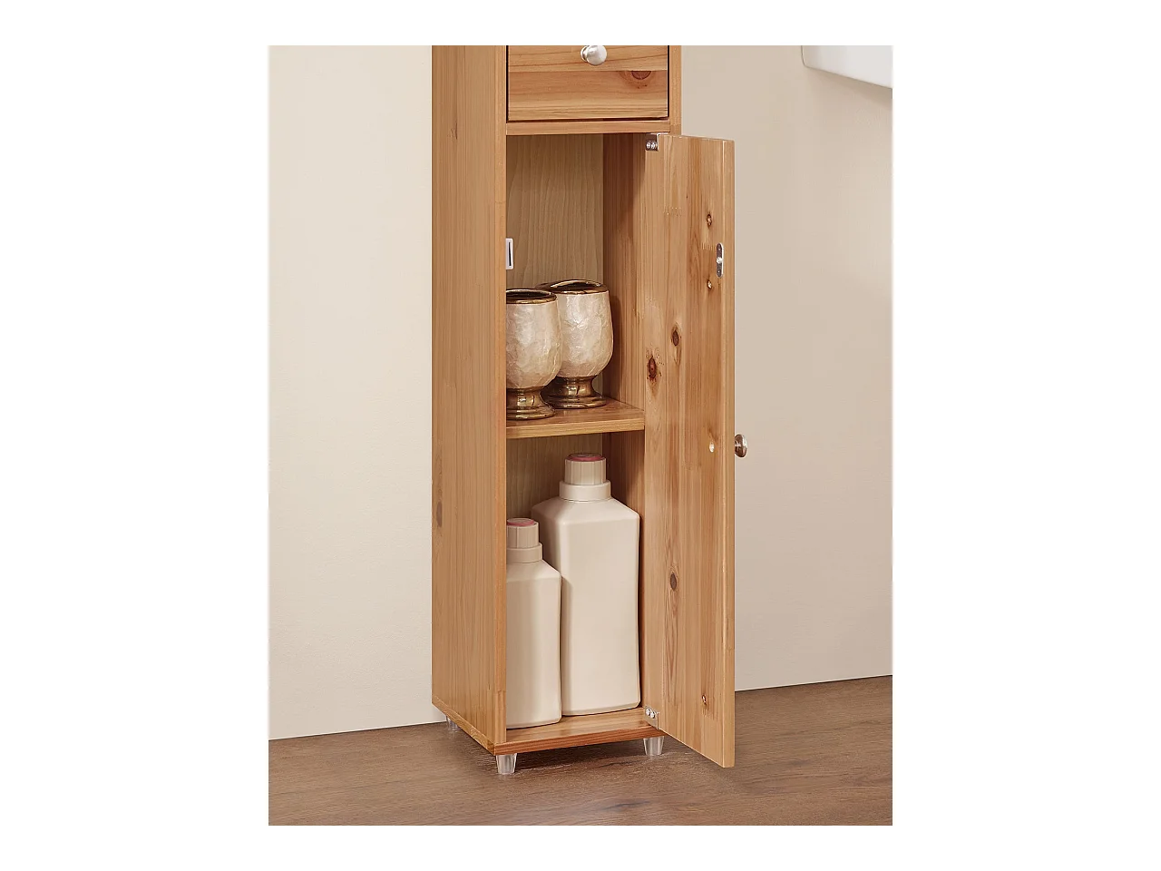 SoBuy BZR34-SH Meuble Colonne Salle de Bain, Armoire de Rangement Placard de Rangement Étroite, Étagères Réglables, Couleur du bois, 20x20x180 cm