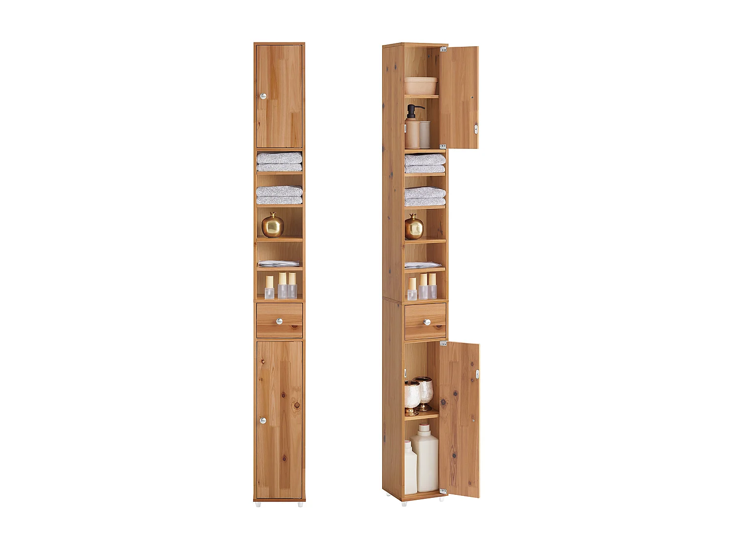 SoBuy BZR34-SH Meuble Colonne Salle de Bain, Armoire de Rangement Placard de Rangement Étroite, Étagères Réglables, Couleur du bois, 20x20x180 cm