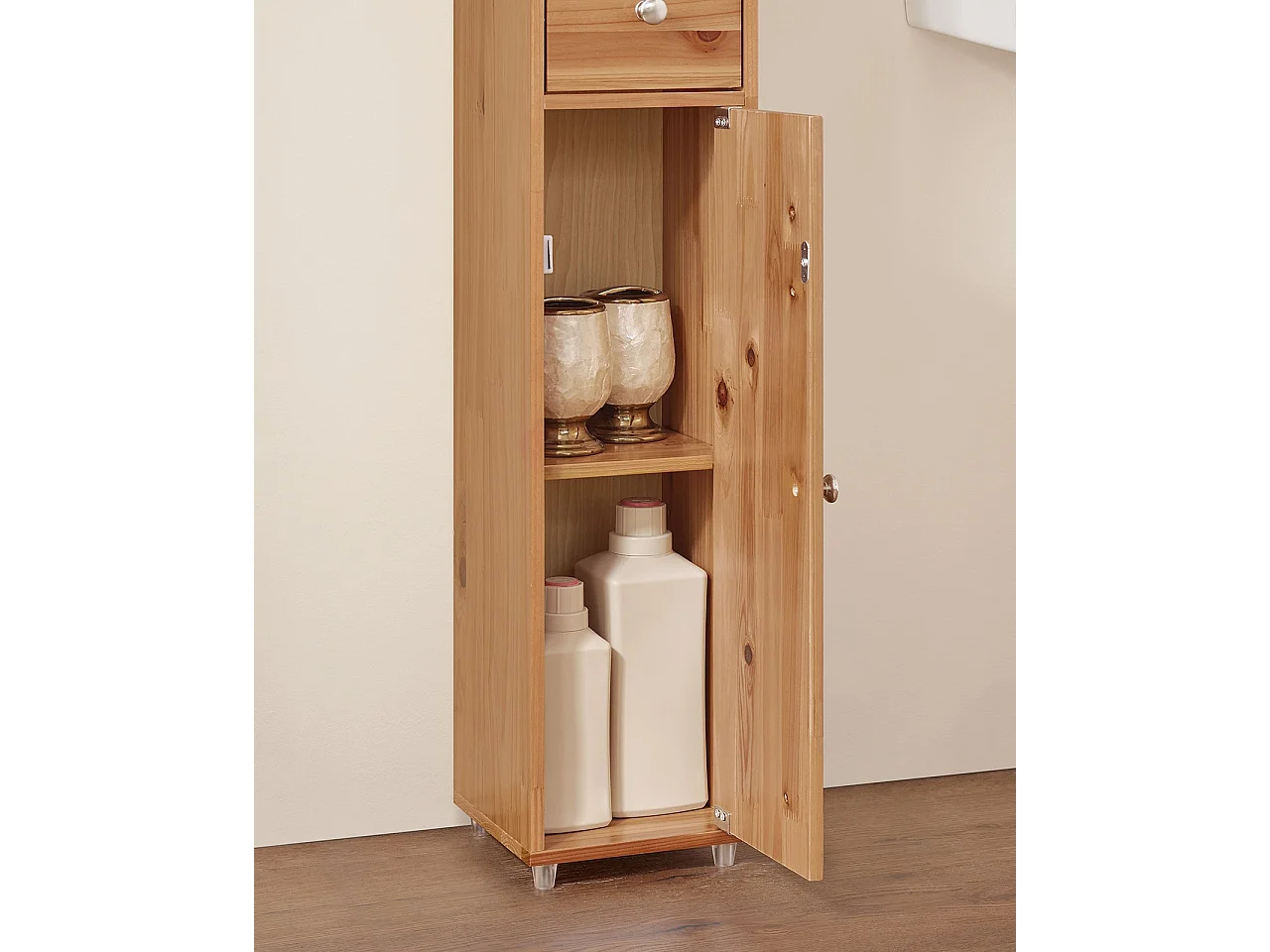 SoBuy BZR34-SH Meuble Colonne Salle de Bain, Armoire de Rangement Placard de Rangement Étroite, Étagères Réglables, Couleur du bois, 20x20x180 cm