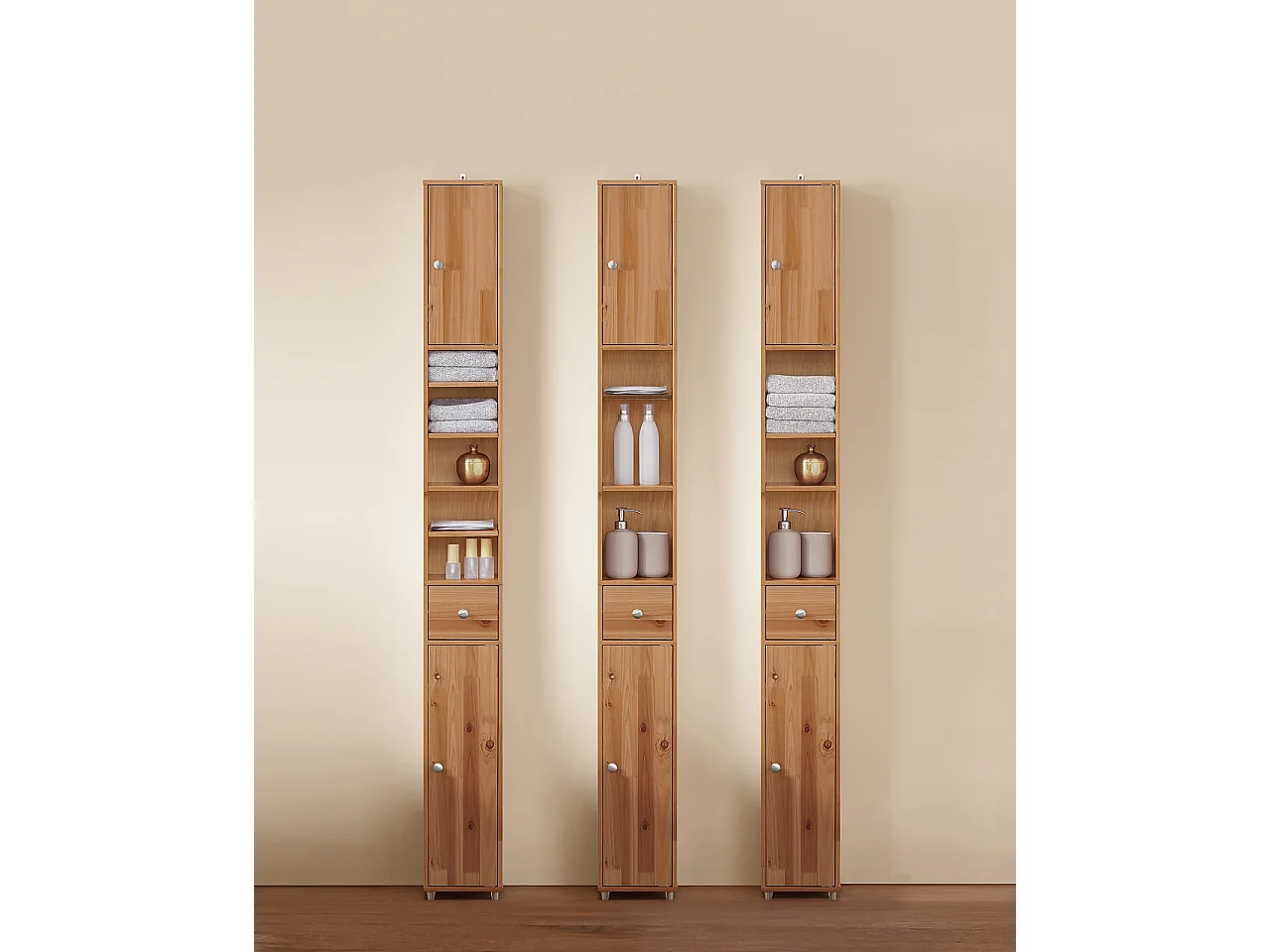 SoBuy BZR34-SH Meuble Colonne Salle de Bain, Armoire de Rangement Placard de Rangement Étroite, Étagères Réglables, Couleur du bois, 20x20x180 cm