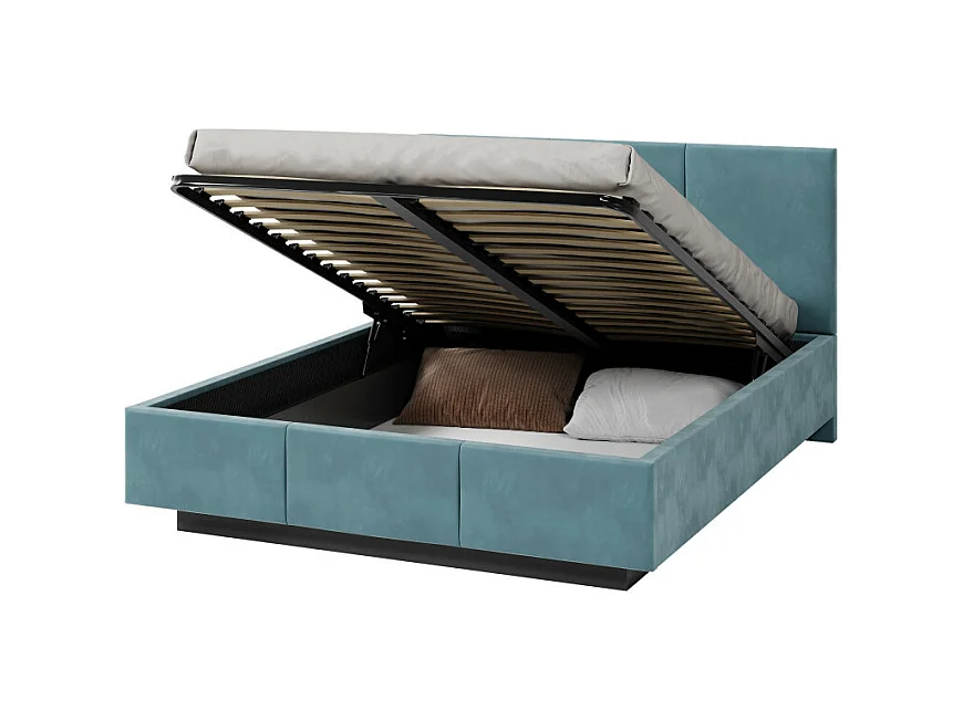 Lit coffre Aveiro 140 x 190 cm avec sommier à lattes relevable Azur