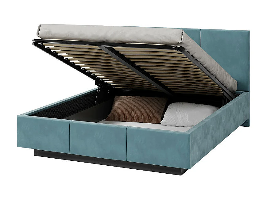 Lit coffre Aveiro 140 x 190 cm avec sommier à lattes relevable Azur