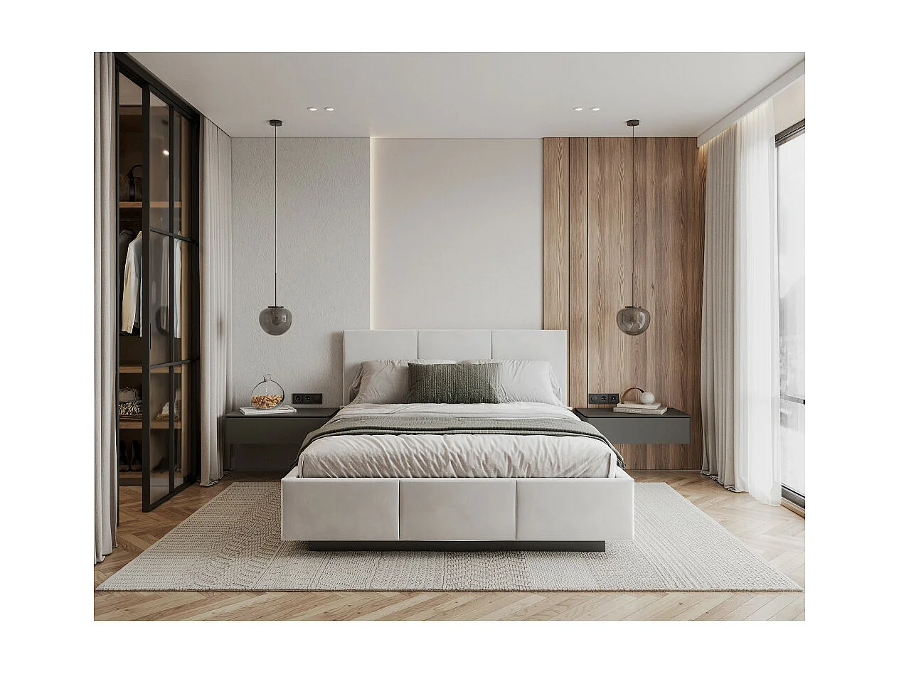 Lit coffre Aveiro 160 x 200 cm avec sommier à lattes relevable Blanc