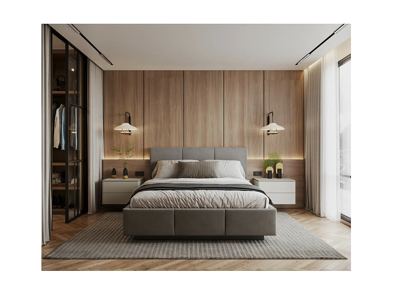 Lit coffre Aveiro 140 x 190 cm avec sommier à lattes relevable Gris Foncé