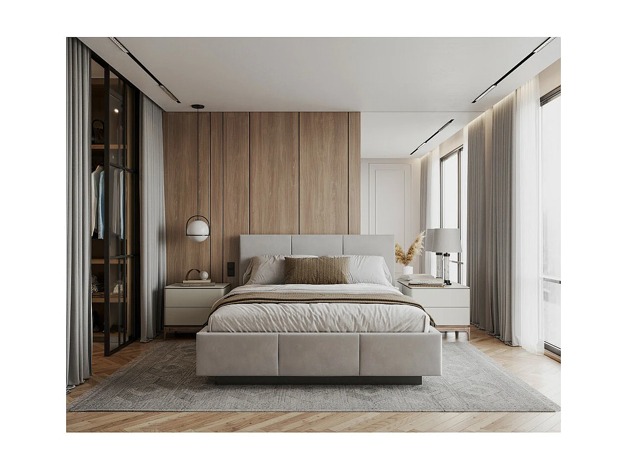 Lit coffre Aveiro 160 x 200 cm avec sommier à lattes relevable Gris Clair