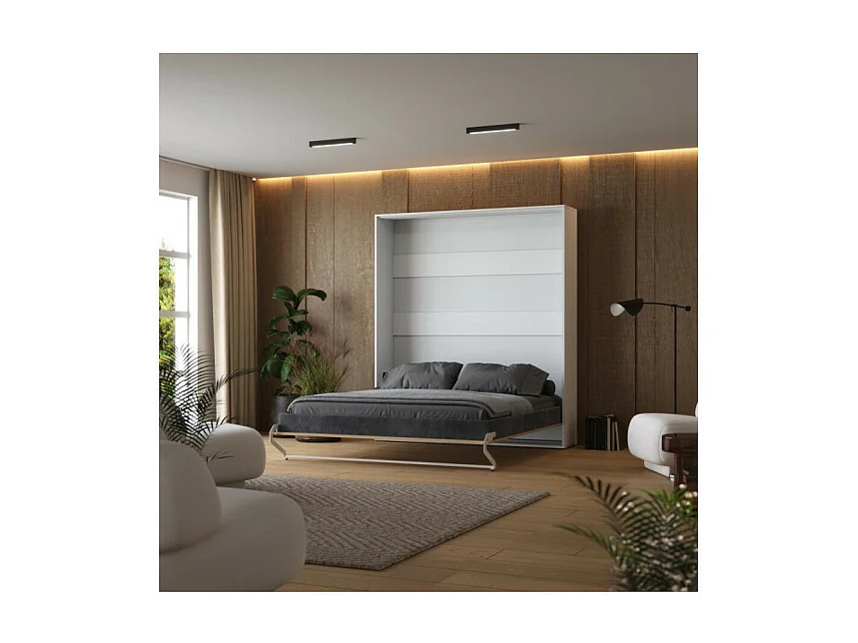 Lit escamotable 160x200cm Vertikal M1 Lit Mural Blanc- Chene Kaiserberg