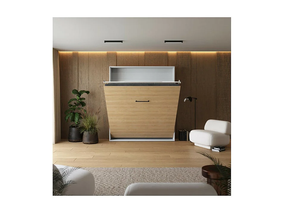 Lit escamotable 160x200cm Vertikal M1 Lit Mural Blanc- Chene Kaiserberg