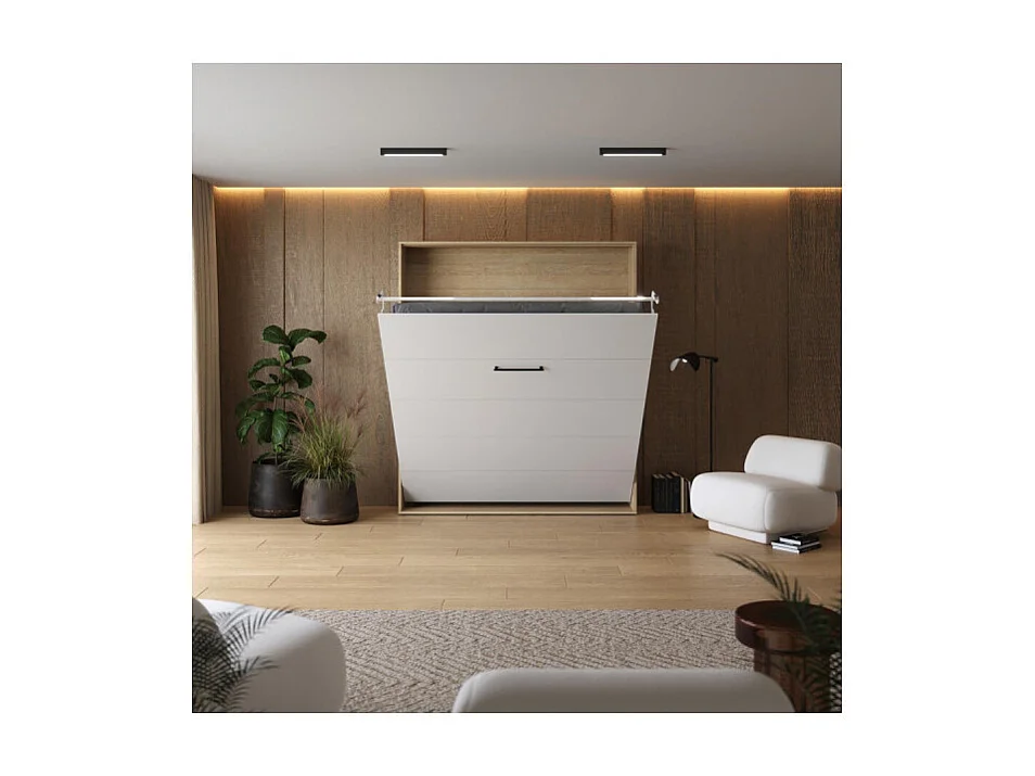 Lit escamotable 160x200cm Vertikal M1 Lit Mural Chene Kaiserberg-Gris perle