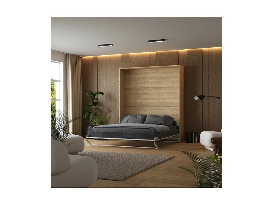 Lit escamotable 160x200cm Vertikal M1 Lit Mural Chene Kaiserberg-Gris perle