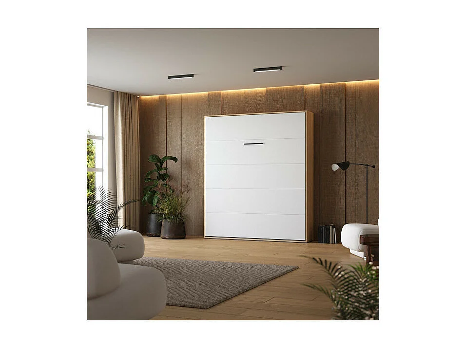 Lit escamotable 160x200cm Vertikal M1 Lit Mural Chene Kaiserberg-Gris perle