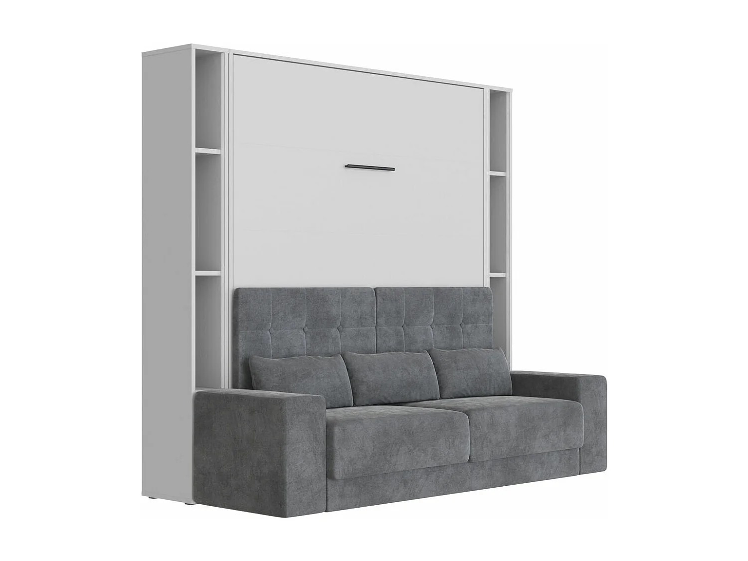 Lit escamotable ensemble 2 placards étagère et canapé 160x200cm Lit Mural Gris perle inc.LED