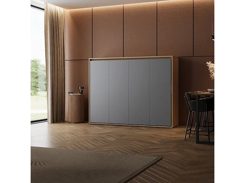 Lit escamotable 160x200cm Horizontal M2 Lit Mural Chene Kaiser-Anthracite