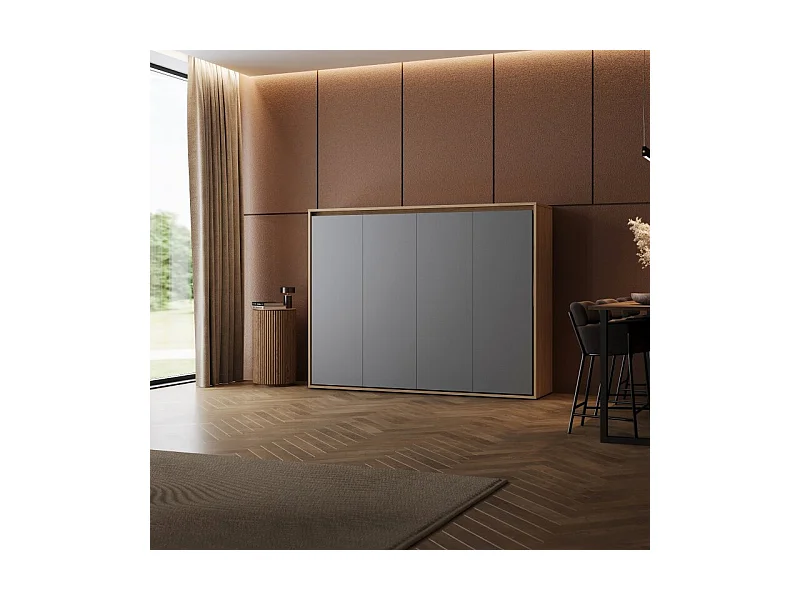 Lit escamotable 160x200cm Horizontal M2 Lit Mural Chene Kaiser-Anthracite