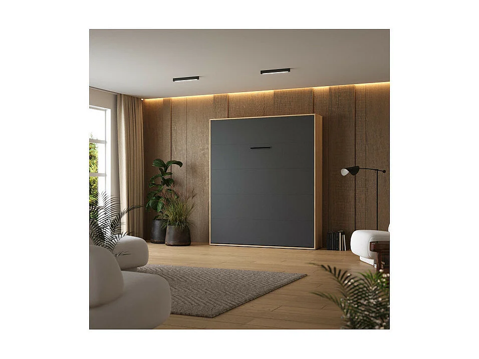 Lit escamotable 160x200cm Vertikal M1 Lit Mural Chene Kaiserberg-Antrachite
