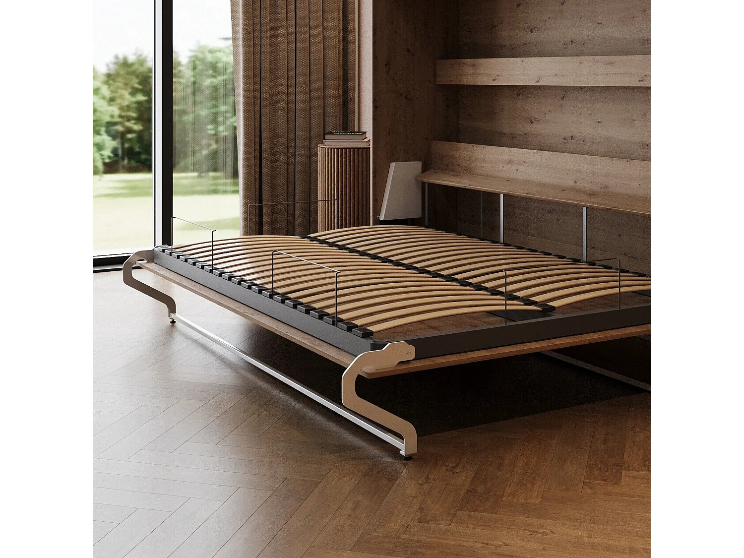 Lit escamotable 160x200cm Horizontal M2 Lit Mural Chene Sauvage