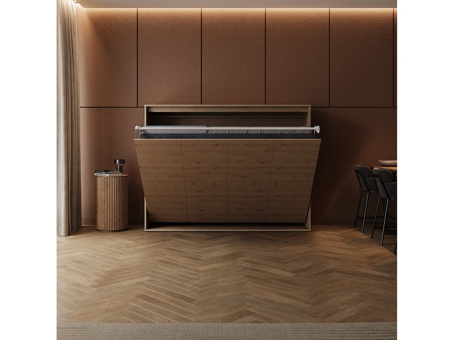 Lit escamotable 160x200cm Horizontal M2 Lit Mural Chene Sauvage