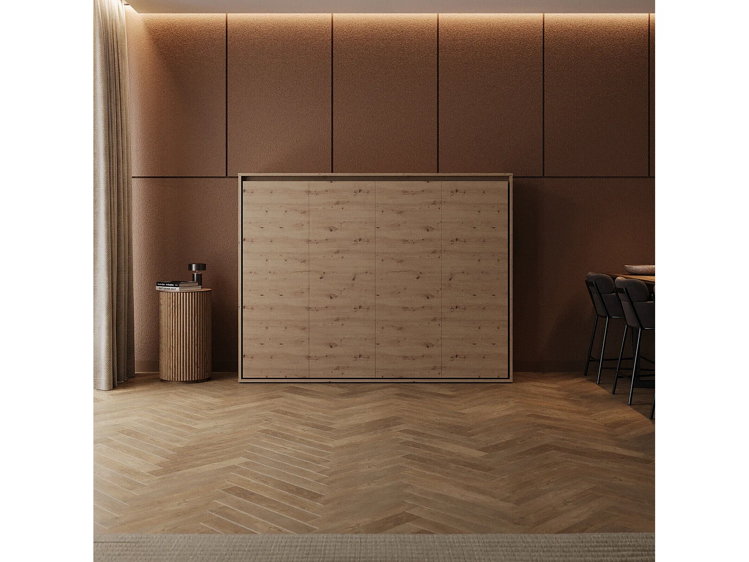 Lit escamotable 160x200cm Horizontal M2 Lit Mural Chene Sauvage