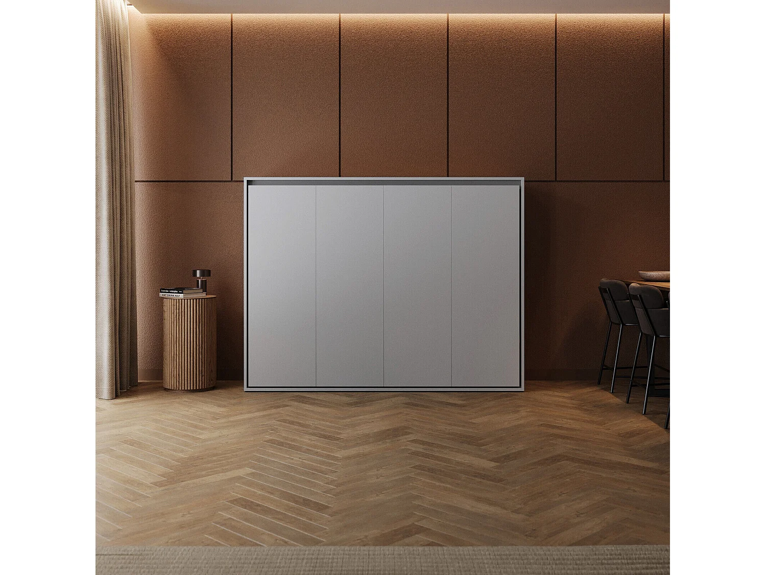 Lit escamotable 160x200cm Horizontal M2 Lit Mural Gris perle