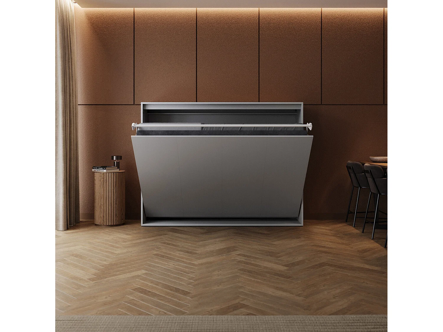 Lit escamotable 160x200cm Horizontal M2 Lit Mural Gris perle