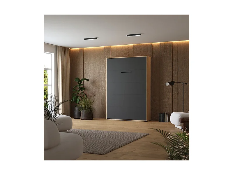 Lit escamotable 140x200cm Vertikal M1 Lit Mural Chene Kaiserberg-Antrachite