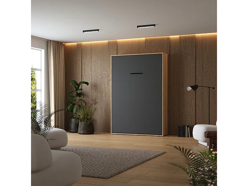 Lit escamotable 140x200cm Vertikal M1 Lit Mural Chene Kaiserberg-Antrachite