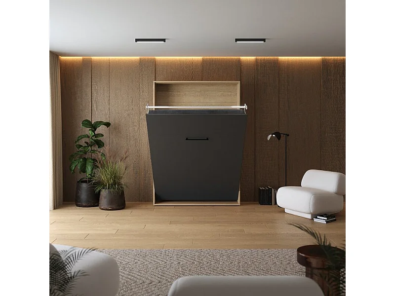 Lit escamotable 140x200cm Vertikal M1 Lit Mural Chene Kaiserberg-Antrachite