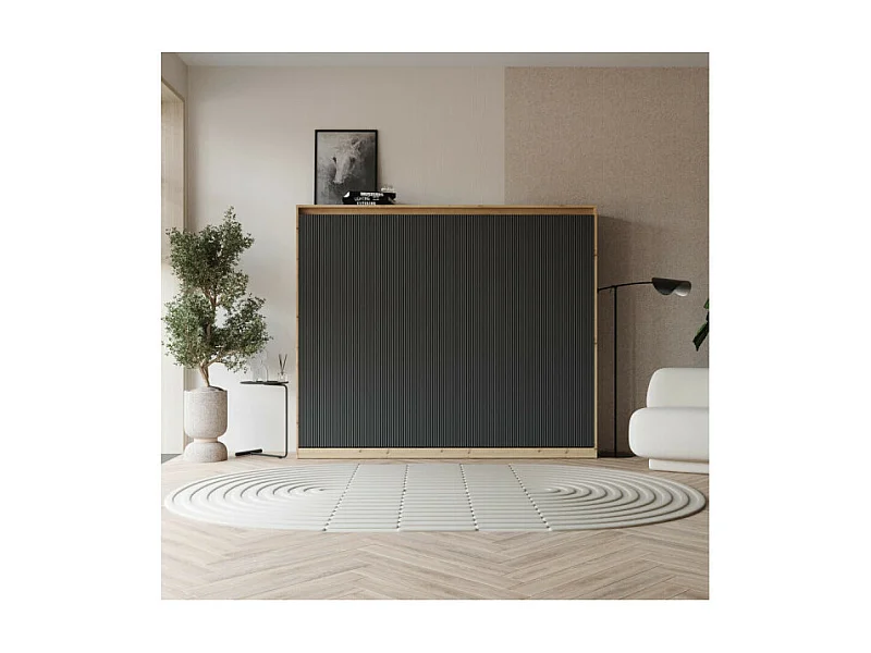 Lit escamotable 140x200cm Horizontal LUXUS Lit Mural couleur Chêne-Anthracite