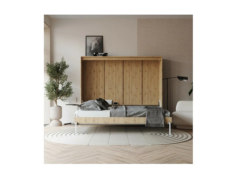 Lit escamotable 140x200cm Horizontal LUXUS Lit Mural couleur Chêne-Anthracite