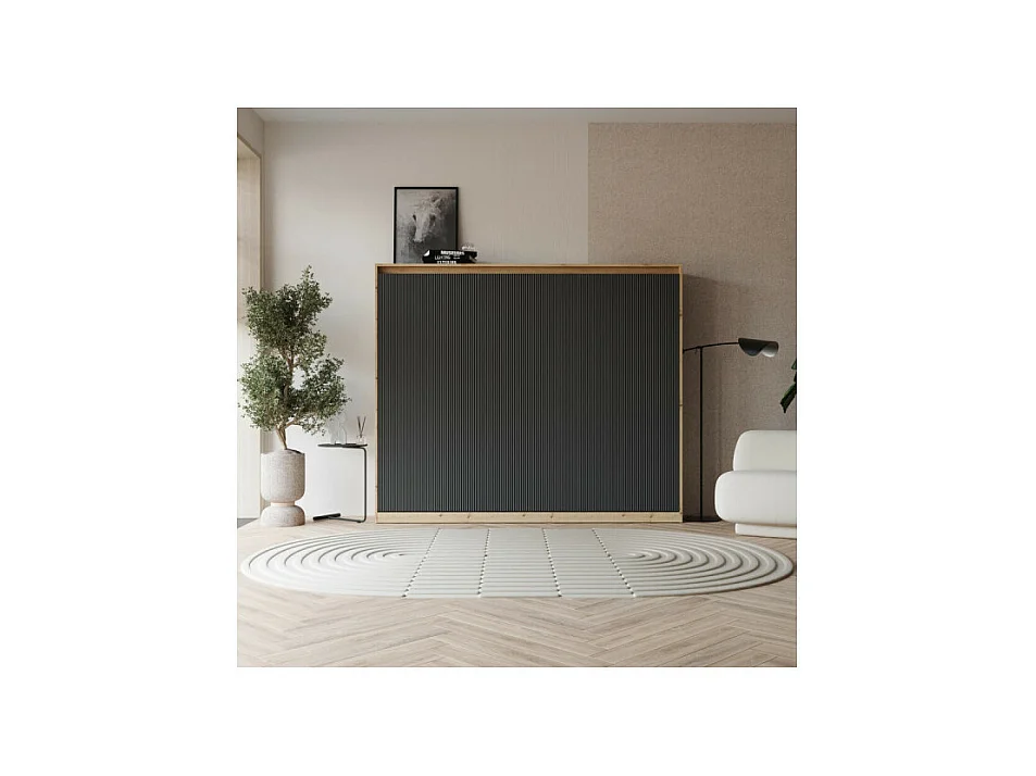 Lit escamotable 140x200cm Horizontal LUXUS Lit Mural couleur Chêne-Anthracite