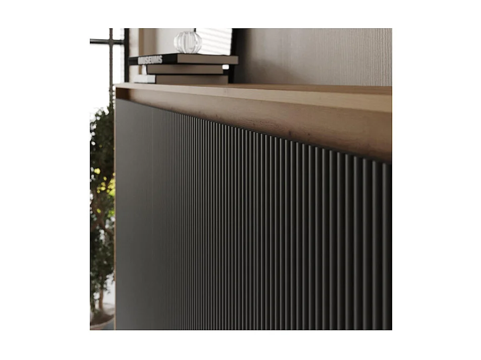 Lit escamotable 140x200cm Horizontal LUXUS Lit Mural couleur Chêne-Anthracite