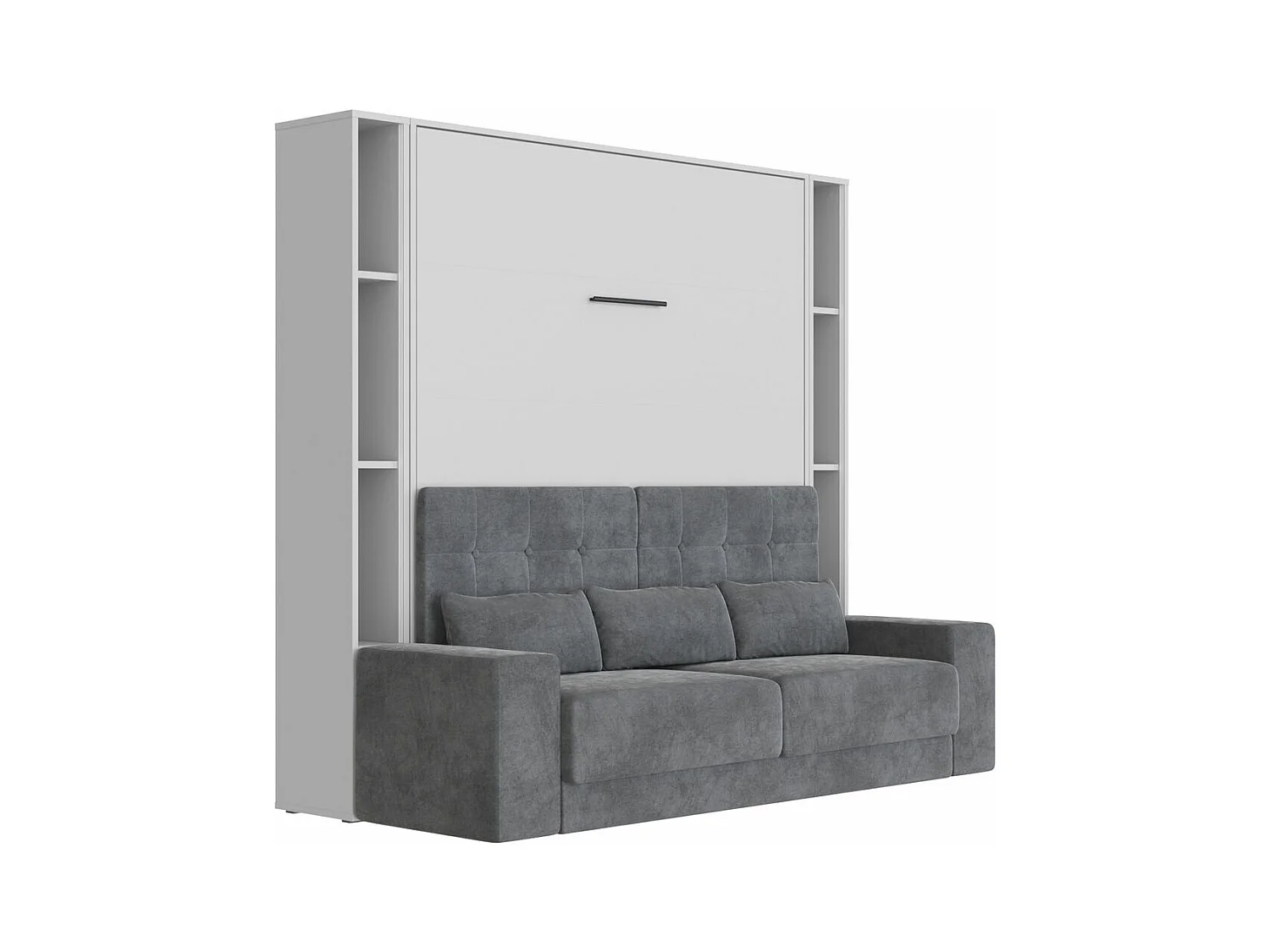 Lit escamotable ensemble 2 placards étagère et canapé 180x200cm Lit Mural Gris perle inc.LED