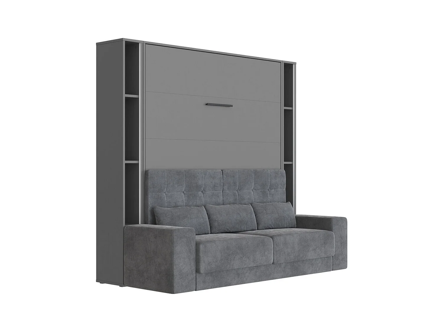 Lit escamotable ensemble 2 placards étagère et canapé 160x200cm Lit Mural Anthracite inc.LED