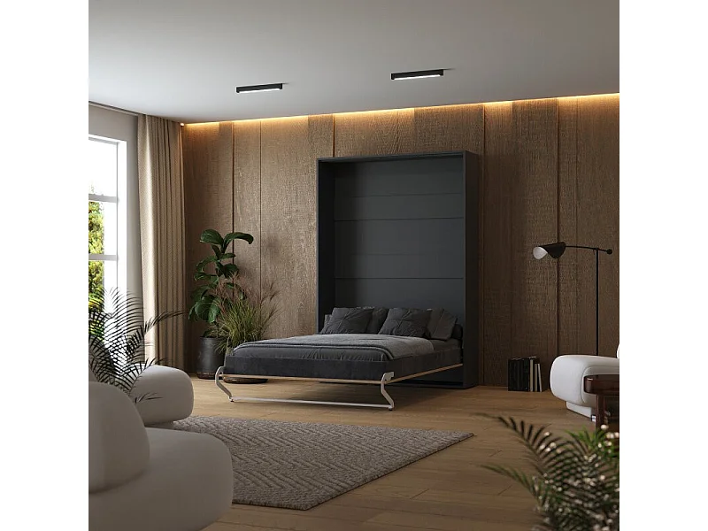 Lit escamotable 140x200cm Vertikal M1 Lit Mural Antrachite-Chene Kaiserberg