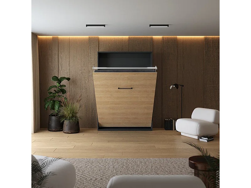 Lit escamotable 140x200cm Vertikal M1 Lit Mural Antrachite-Chene Kaiserberg