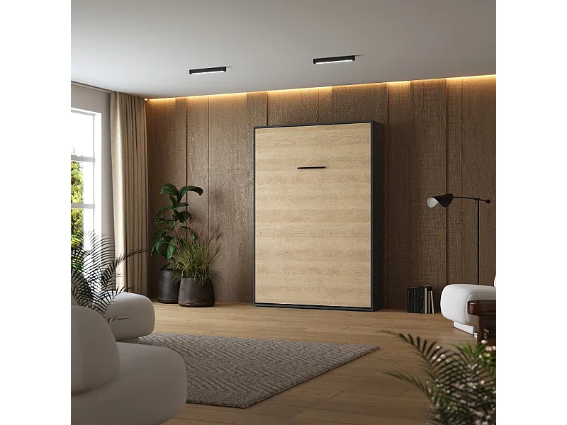 Lit escamotable 140x200cm Vertikal M1 Lit Mural Antrachite-Chene Kaiserberg