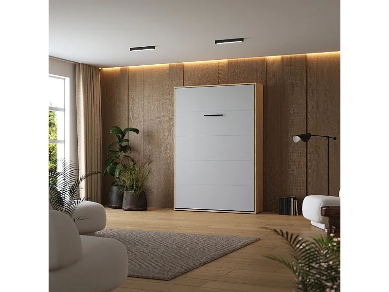 Lit escamotable 160x200cm Vertikal M1 Lit Mural Chene Kaiserberg-Blanc