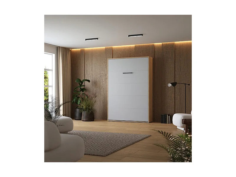 Lit escamotable 160x200cm Vertikal M1 Lit Mural Chene Kaiserberg-Blanc