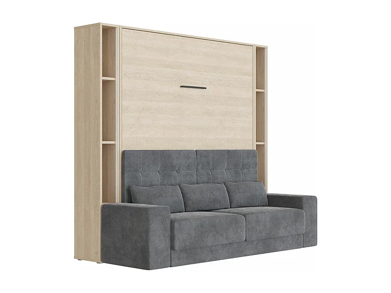 Lit escamotable ensemble 2 placards étagère et canapé 160x200cm Lit Mural Chêne kaiser inc.LED
