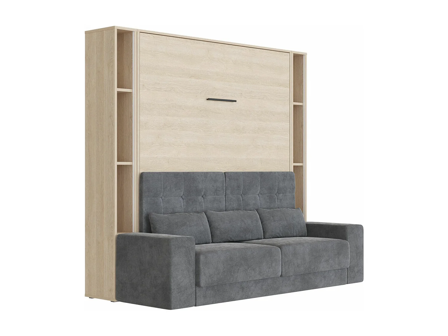 Lit escamotable ensemble 2 placards étagère et canapé 160x200cm Lit Mural Chêne kaiser inc.LED