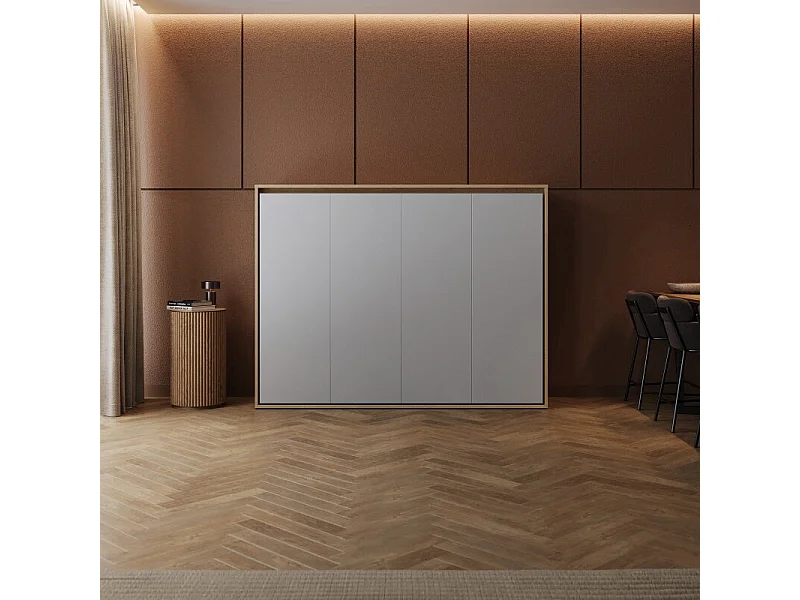 Lit escamotable 160x200cm Horizontal M2 Lit Mural Chene kaiser-Gris perle
