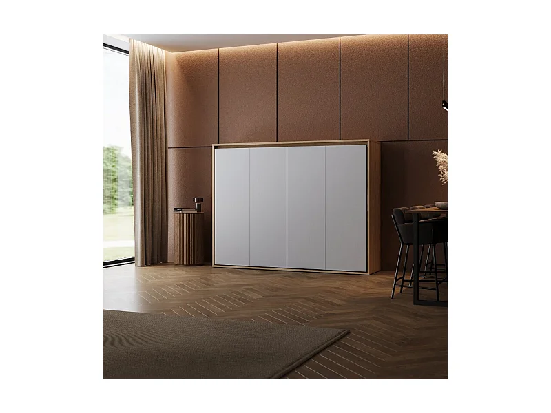 Lit escamotable 160x200cm Horizontal M2 Lit Mural Chene kaiser-Gris perle