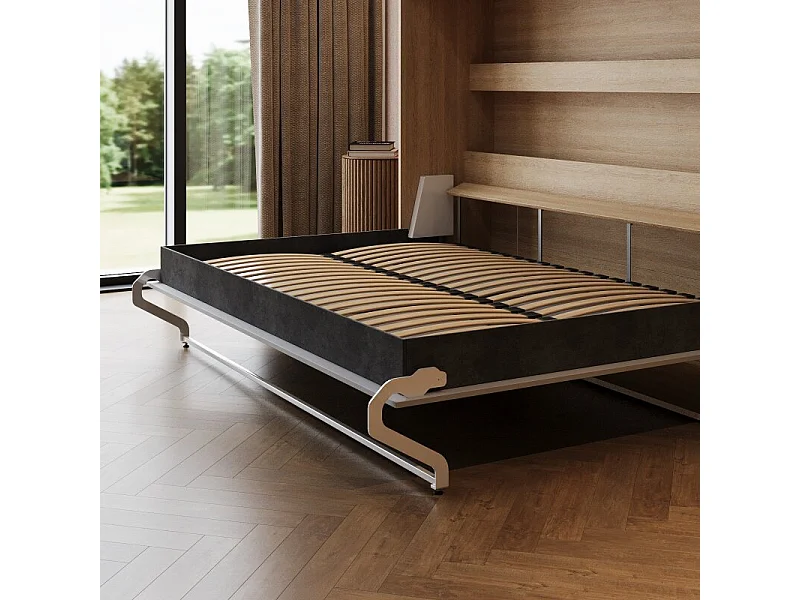 Lit escamotable 160x200cm Horizontal M2 Lit Mural Chene kaiser-Gris perle